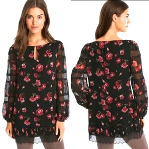 White House Black Market rose floral tunic